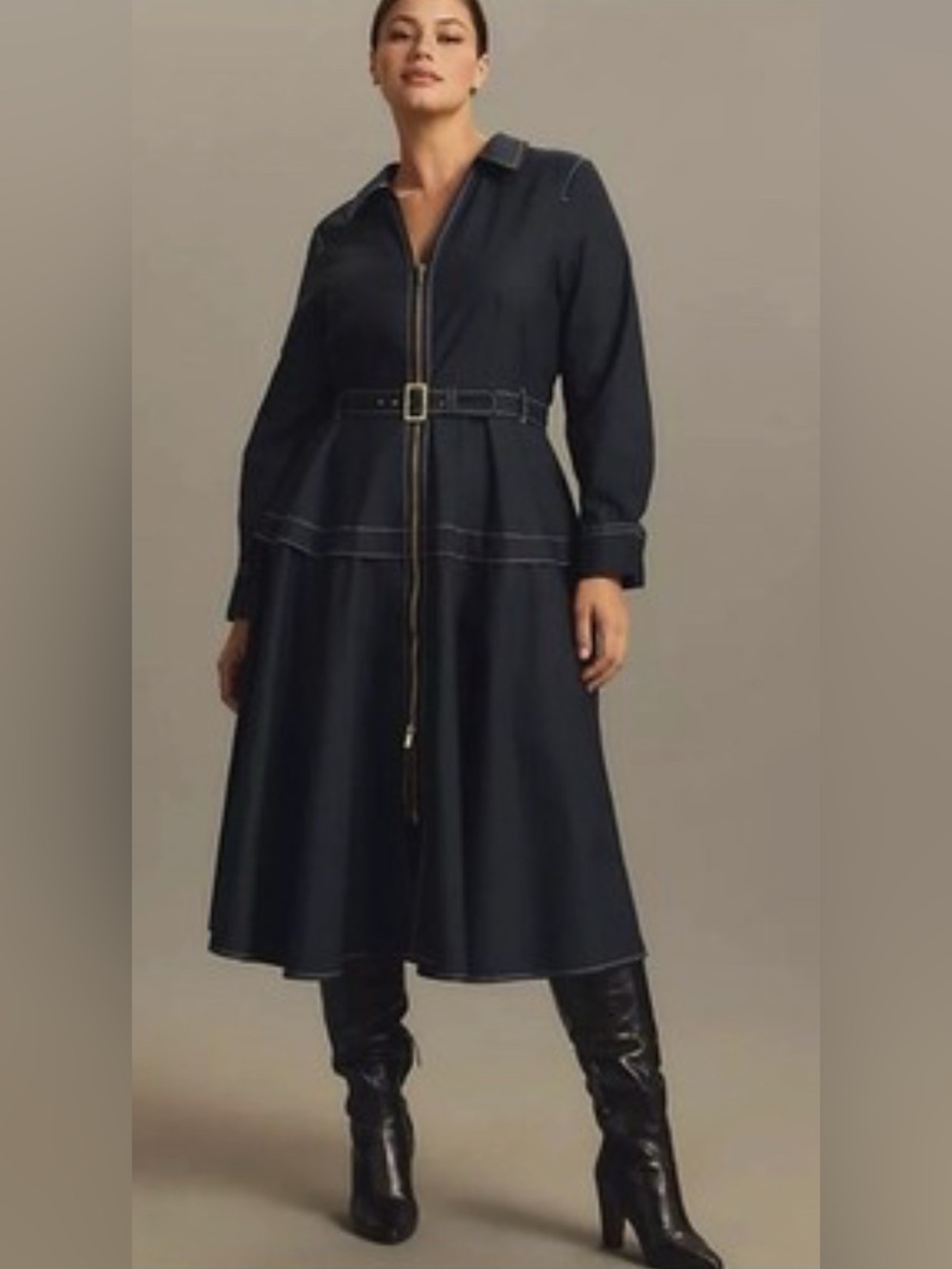 By Anthropologie Long Sleeve Belted Front Zip Midi Dress SOLD OUT - NWT